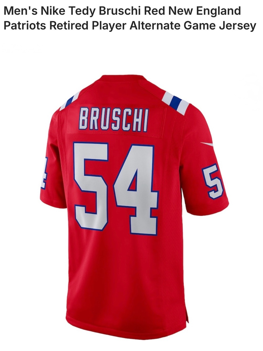 Men's Nike Tedy Bruschi Red New England Patriots Jersey Men’s Small